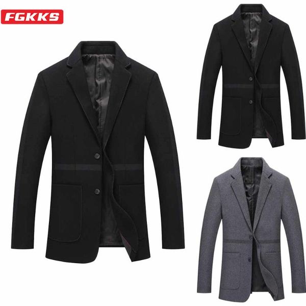 

men's wool & blends fgkks winter brand men coats fashion slim wild overcoat business casual solid color blend coat male, Black