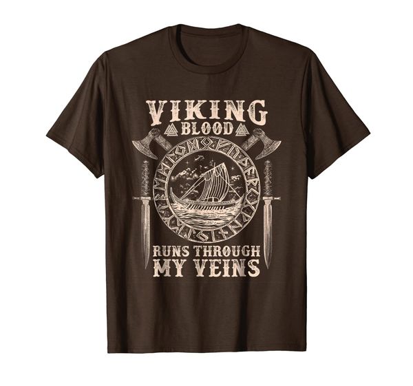 

viking blood runs through my veins viking ship t-shirt, White;black