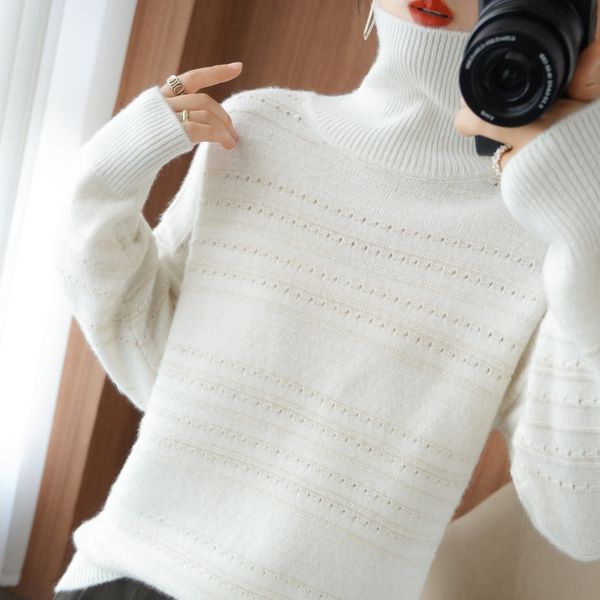 

women's sweaters ladies pullover 2021 casual winter solid color 100% wool oversized sweater turtleneck high cashmere female top, White;black