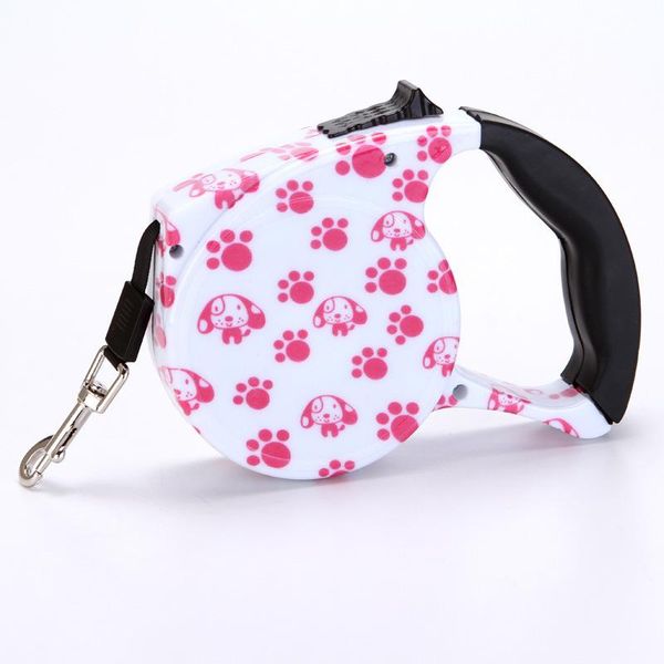 

5m retractable dog leash 4 colors fashion printed puppy auto traction rope nylon walking for small dogs cats pet leads collars & leashes