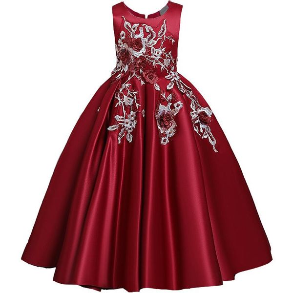 

kids girl dress princess formal clothes for girls first feast wedding party bridesmaids gown teen girl's dresses, Red;yellow