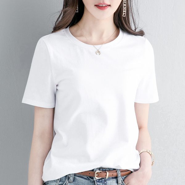 

loose short sleeve female 2021 new pure cotton korean round neck student half sleeve solid color t-shirt summer white t-shirt female