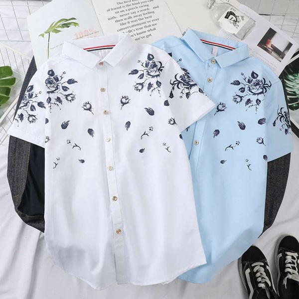 

men's casual shirts shirtsummer floral short korean slim handsome men's half sleeve casual inch shirt trend qrad, White;black