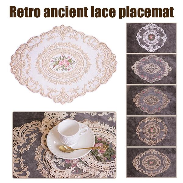 

mats & pads oval embroidered lace table mat heat insulation anti scald christmas home kitchen meal pad cover european style
