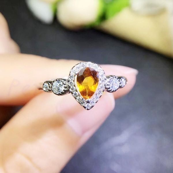 

cluster rings per jewelry natural real citrine drop style ring 5*7mm 0.65ct gemstone 925 sterling silver q204210, Golden;silver