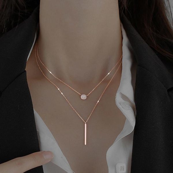 

pendant necklaces 925 sterling silver square flash diamond round double necklace women clavicle chain fine jewelry party wedding accessories