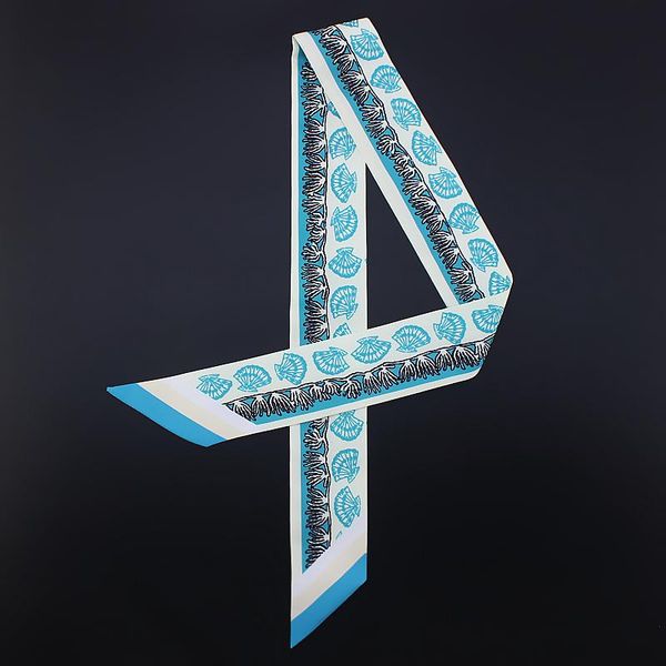 

scarves style brand fan print bag strap scarf womens silk fashion head headwear long accessories ribbon, Blue;gray