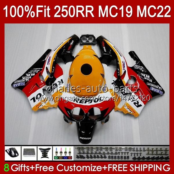 Spritzgusskörper für HONDA CBR250RR 88 89 CBR 250RR 250 RR CC 250R 1988-1989 112HC.43 CBR250 RR CC 1988 1989 CBR 250CC MC19 88-89 OEM-Vollverkleidungssatz glänzend orange