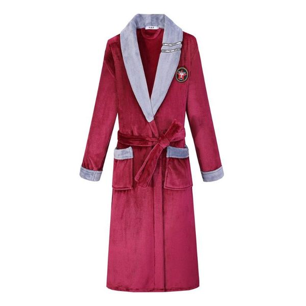

men's sleepwear men robe gown coral fleece nightwear winter warm kimono bathrobe lapel lingerie lovers' thick oversized lounge wea, Black;brown