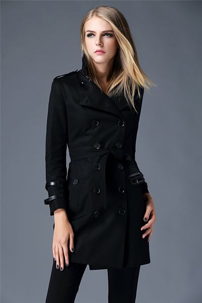 

women's trench coats long classic windbreaker waterproof british high-end english style autumn winter gabadian solid color size coat a8, Tan;black