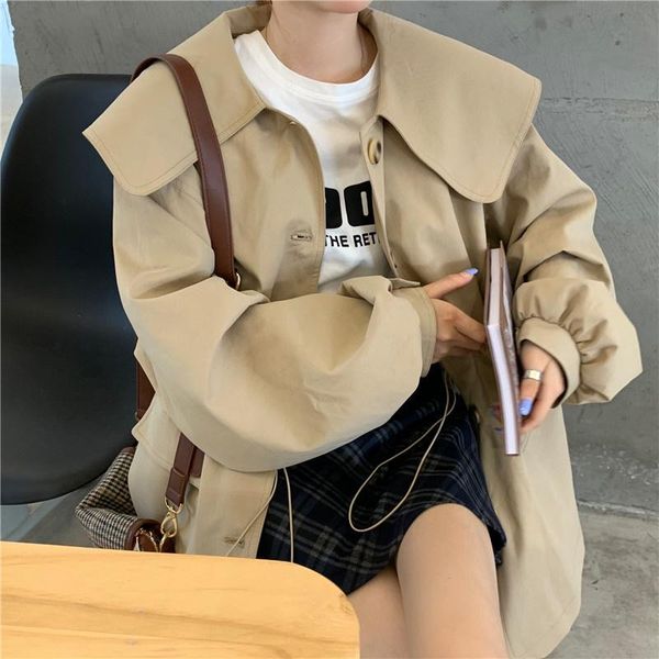 

women's trench coats real s cost-effective 7961# autumn large lapel, Tan;black