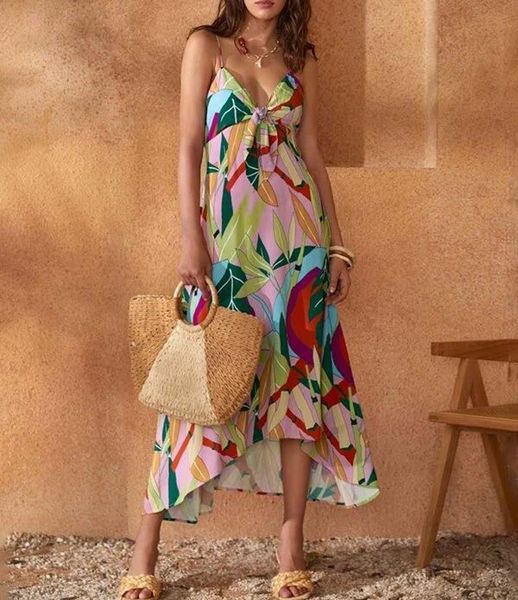 

casual dresses 2021 summer women's suspender printed bohemian dress, Black;gray