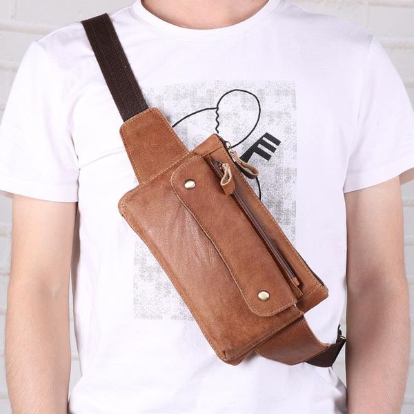 

casual fashion men's waist bag layer cowhide retro leather outdoor sports multifunctional crossbody chest bags