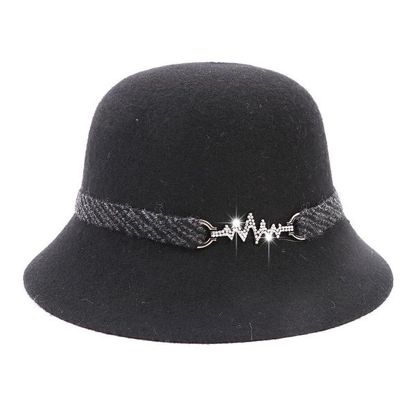 

beanie/skull caps ladies outdoor warm wool basin fisherman hat travel rhinestone autumn and winter female for fashion woman, Blue;gray
