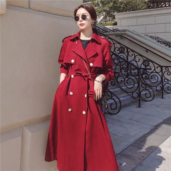 

women's trench coats double-breasted coat women autumn british lapel long windbreake korean chic waist belt ladies overcoats w3, Tan;black
