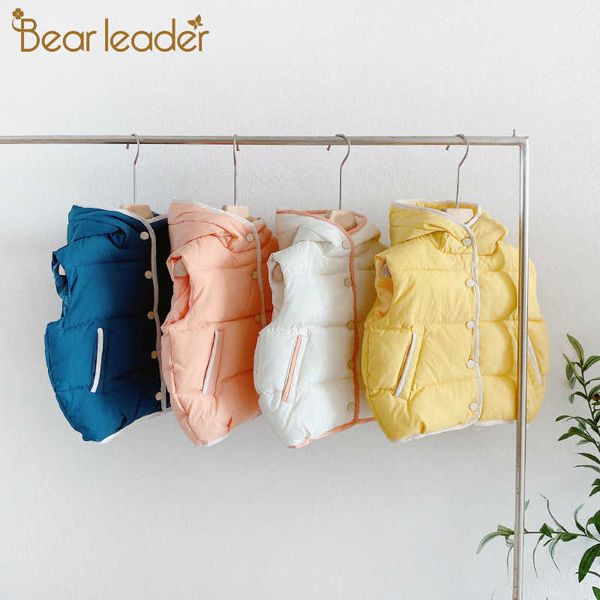 Urso Líder Meninas Moda Coletes Com Capuz Inverno Crianças Cute Coletes Casacos Crianças Roupas Casuais Meninos Outerwear Suits 210708