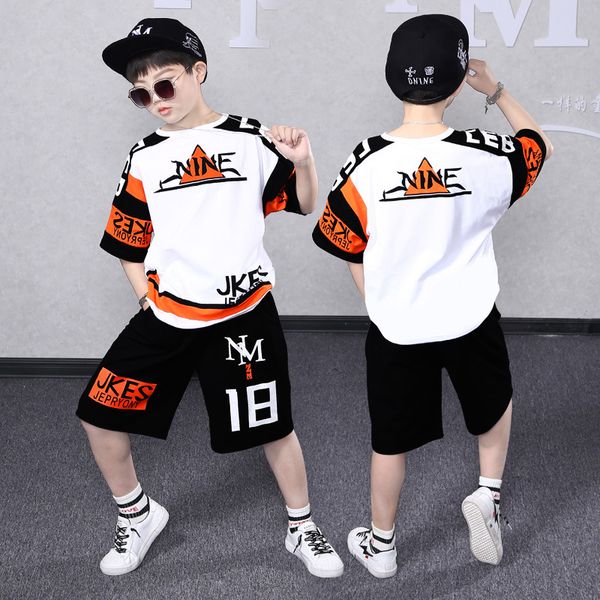 

Kids Summer Suit Fashion Boys Clothes Loose T-shirt + Pants Two Pieces 4 6 8 10 12 13 Years Old Children Clothes Sets MD21A024, White