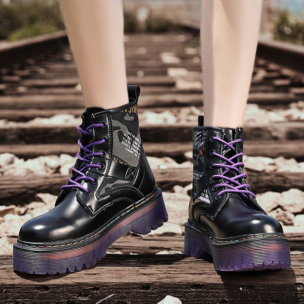

genuine leather platform boots new autumn women light comfortable chunky boots fashion lace up lady shoes footwear1, Black