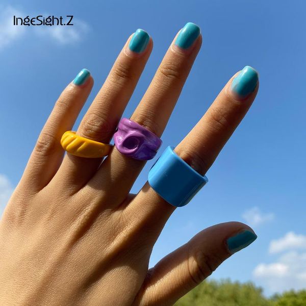 

cluster rings ingesight.z vintage resin acrylic acetic acid irregular geometric knuckle finger female rhinestones crystal jewelry, Golden;silver