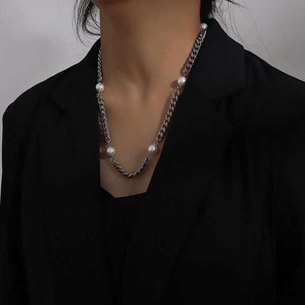 

chains fashionable stainless steel splicing round bead necklace men and women simple versatile hip-hop accessories, Silver