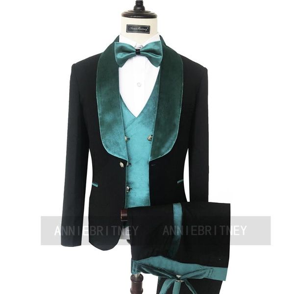 

men's suits & blazers fashion black suit men slim fit tailored groom wedding prom party jacket vest tuxedo dinner blazer with blue velv, White;black