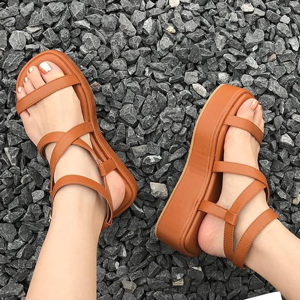 

sandals summer women gladiator thick platform heel height increasing beach vacation leisure ladies shoes 2021 trend, Black