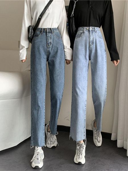

women's jeans female summer han edition in 2021 show thin little to restore ancient ways of tall waist wide leg straight canister, Blue