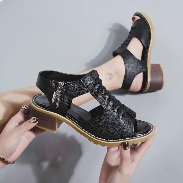 

women sandals fish mouth side zipper viscose shoes open toe female fashion ladies gladiator casual summer, Black