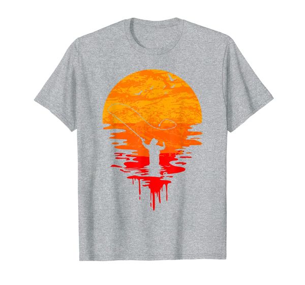

fly fishing at sunset | cool vintage retro distressed t-shirt, White;black