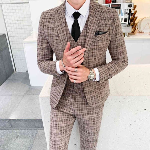 

men's suits & blazers terno men's 5xl luxury plaid suit formal office 3-piece set, White;black
