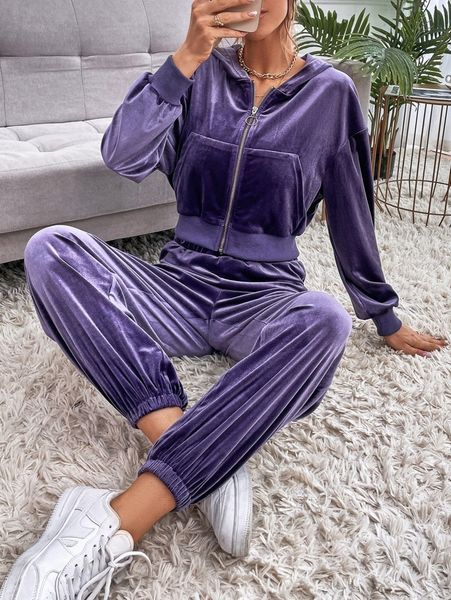 

velvet kangaroo pocket o-ring zip hooded jacket & sweatpants m3e2#, White