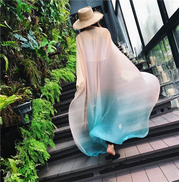 

scarves summer 170*145cm chiffon scarf gradient women hijab brand beach sunscreen long scarfs luxury ladies elegant shawl, Blue;gray