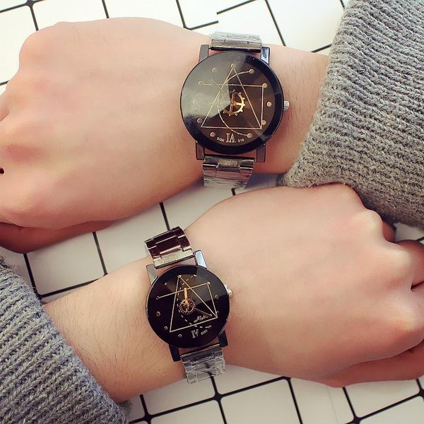 

wristwatches drop steel belt couple watches compass turntable pointer men women personality creative lovers fashion, Slivery;brown