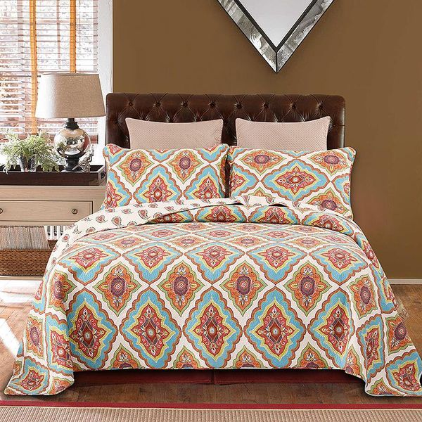 

comforters & sets chausub bedspread quilt set 3pcs vintage printed washable cotton quilts quilted bed cover shams king queen size coverlet