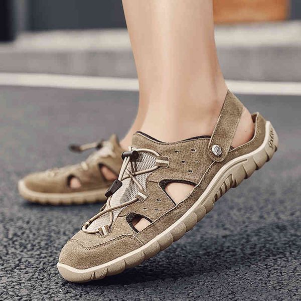 

slippers classic men's shoes men genuine leather sandals soft sandal man roman comfortable walking footwear beach water sneakers aic1, Black