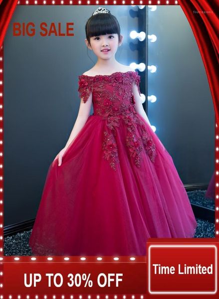 

girl's dresses elegant girls shoulderless flower girl wedding dress appliques party tulle princess birthday gown1, Red;yellow
