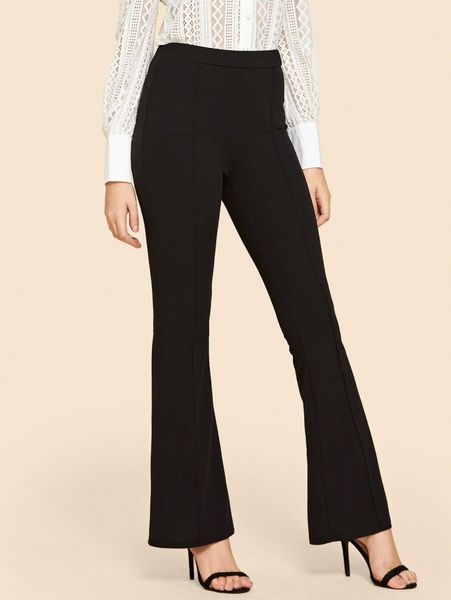 

contrast binding straight leg pants m2ut#, Black;white