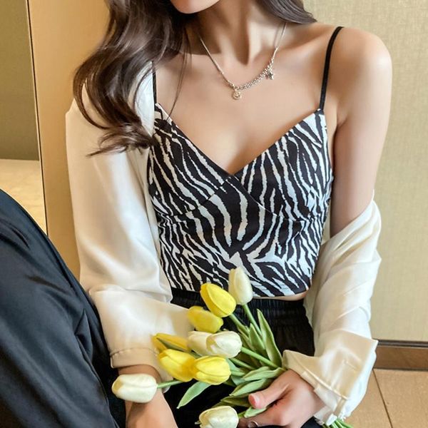 

women's tanks & camis corset low-cut bustier sling print leopard crop summer style camisole club party outfits casual streetwear, White