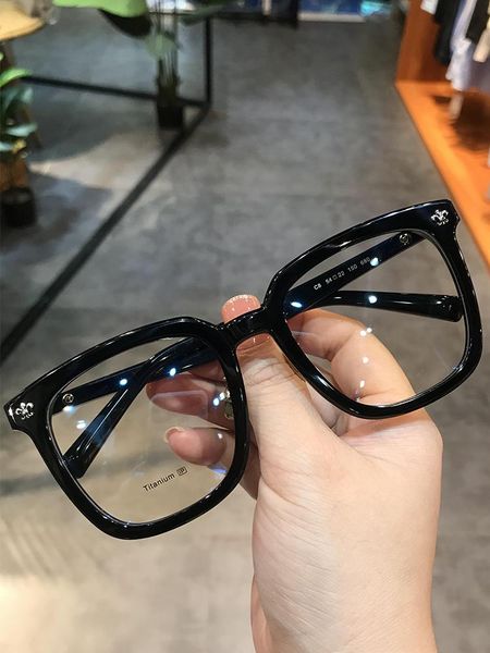 

fashion sunglasses frames jiandan transparent plate big face frame for men and women oversize retro plain mirror myopia antiblue light lens, Black