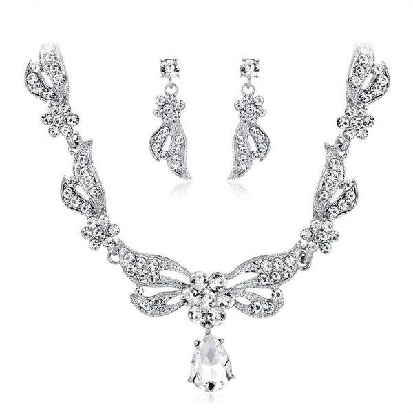 

earrings & necklace style noble royal exaggerated women's personality white floral bridal jewelry, Silver