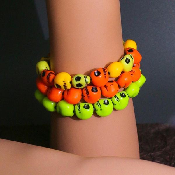 

beaded, strands acrylic halloween dainty bracelets delicate beaded bracelet multicolor skull elastic chains jewelry 23cm long,2pcs, Black