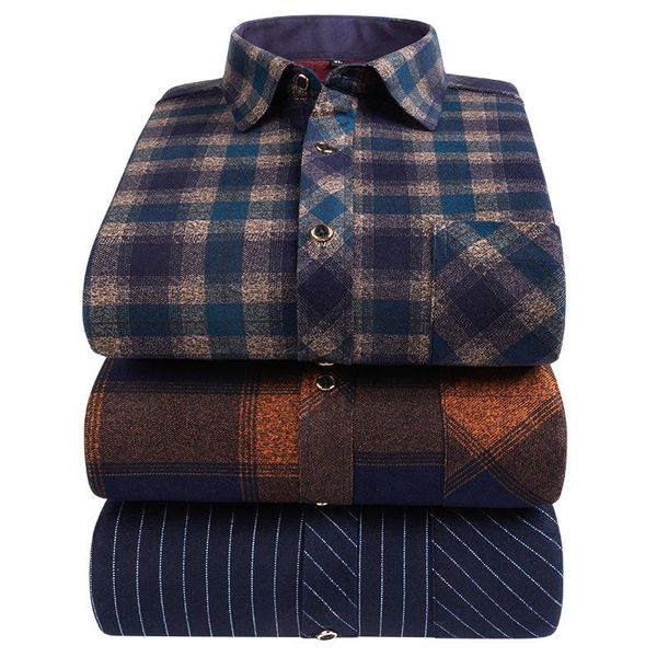 

men's casual shirts 16-color men's plaid knitted warm shirt autumn winter business loose male brand large size plus fleece padded, White;black