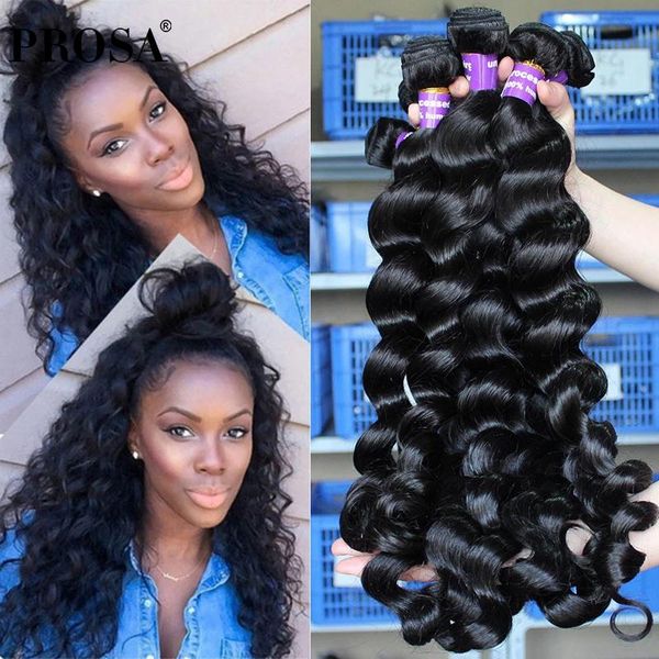 

human hair bulks loose wave bundles with closure extension natural color raw brazilian deep virgin weave prosa, Black