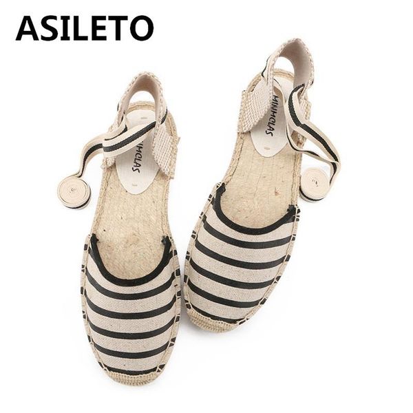 

dress shoes asileto 2021 ins summer flat espadrilles sandals women lace up stripe black flats soft breathable comfy plus size 11