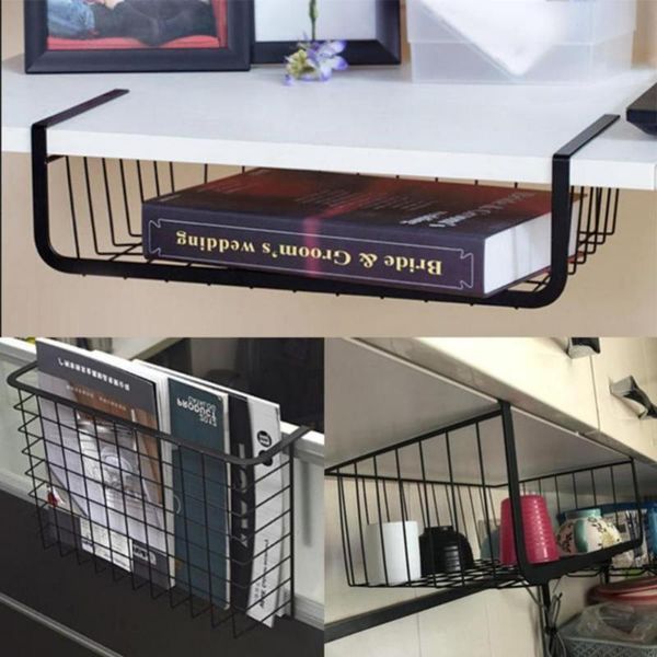 

hooks & rails 1pc s/l cupboard hanging under shelf storage iron cabinet closet desk mesh basket wire bookcase rack organizer