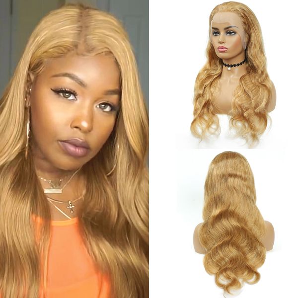 

honey blonde body wave human hair wigs brazilian remy 13x4 lace front wig for black women soku pre plucked lace hair wig