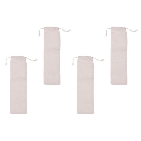 

storage bags 4pcs stainless steel straw carrying pouches drinking bag (beige)