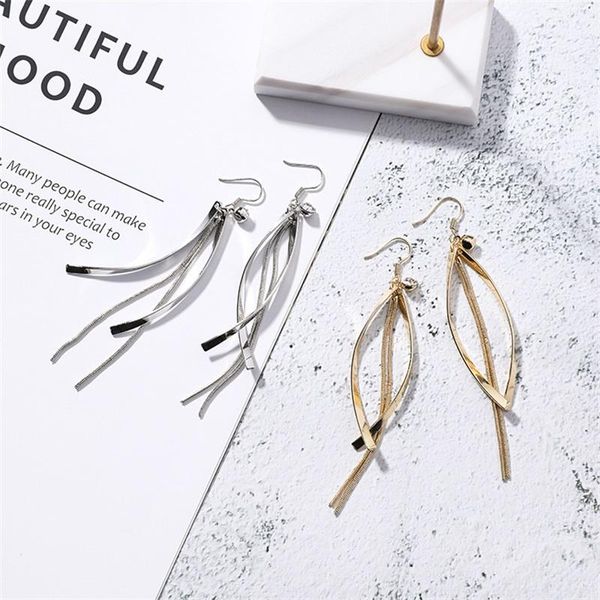 

dangle & chandelier 2021 korean fashion irregular spiral chain gold sliver long tassel earrings twisted curved crystal ear hook for women je, Silver