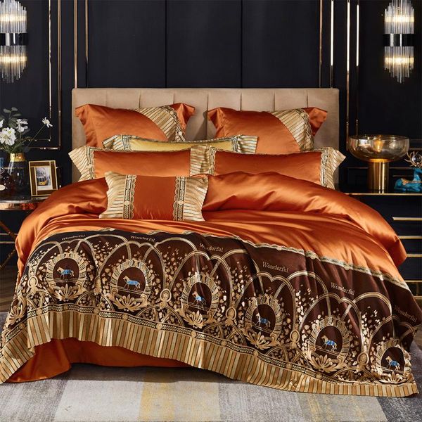 

4/6 pcs european style luxury dubble bedding set lace embroidered duvit cover  and king size beds with pillowcase sets