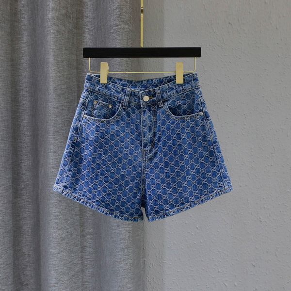 

plaid blue shorts high waist wide leg jeans women's summer loose a-line fashion pants embroidered slim pants, White;black